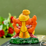 Enameled Metal Pagdi Ganesha Idol - 3 Inches - Yellow-Orange