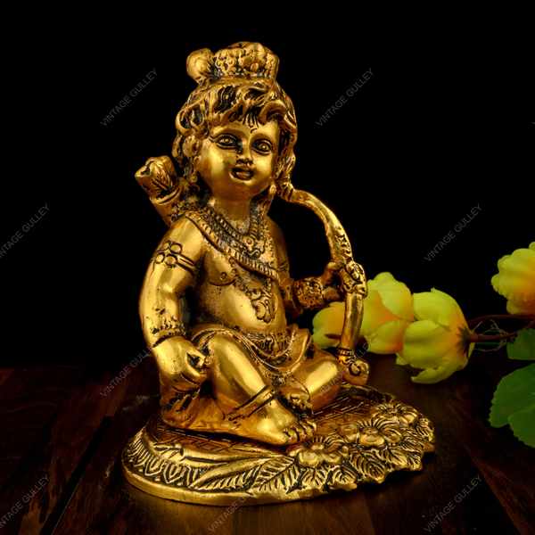 White Metal Golden Oxidized Bal Krishna with Bow