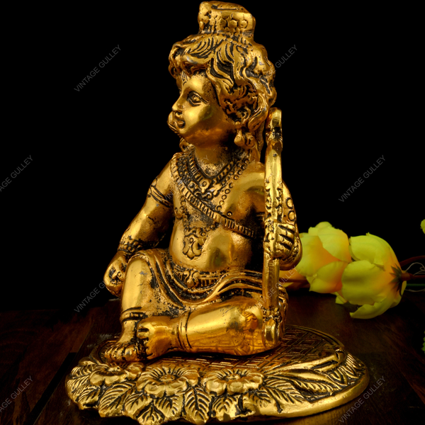 White Metal Golden Oxidized Bal Krishna with Bow