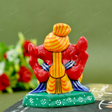 Enameled Metal Pagdi Ganesha Idol - 3 Inches - Yellow-Red