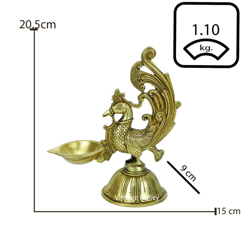 Brass Dancing Peacock Diya - Vintage Gulley