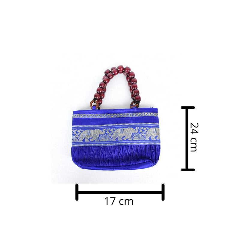 Rajasthani Designer Handbag with Beads - Royal Blue - Vintage Gulley