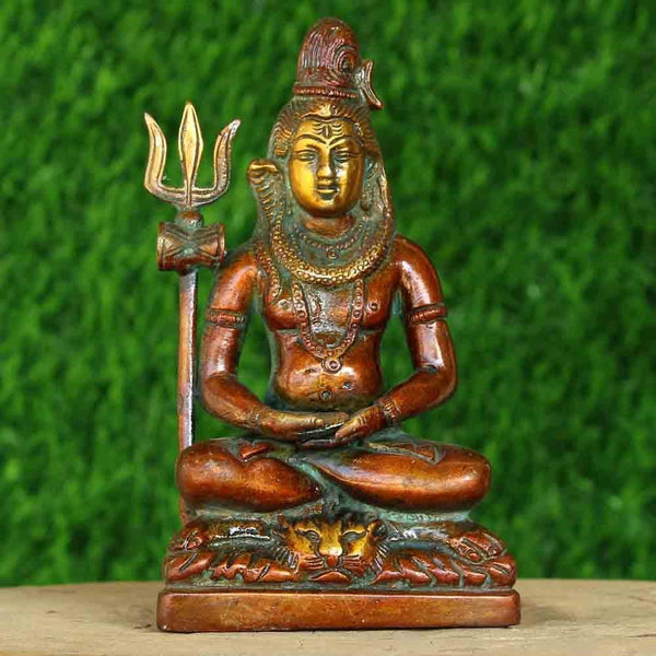 Brass Lord Shiva in Blessing Posture on Tiger - Antique - Vintage Gulley