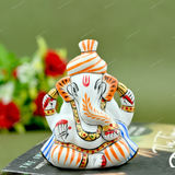 Enameled Metal Pagdi Ganesha Idol  - 2.5 Inches - Blue & Orange