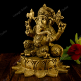 Brass Ganesha Sitting on a Lotus Flower