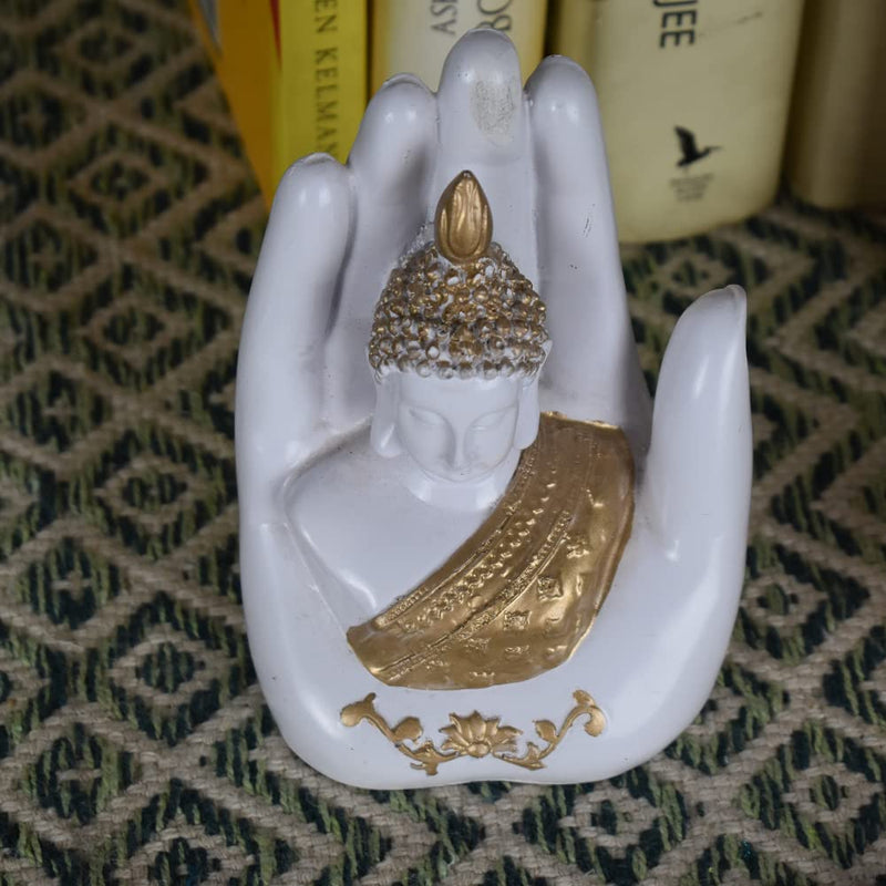 Polyresin Hand Buddha Idol Statue Showpiece for Home Decor Diwali Decoration and Gifting - White - Vintage Gulley