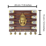 Handmade Brass Buddha Motif | Warli Hand-Painted Key Holder | Madhubani Art - 6 Hooks - Vintage Gulley