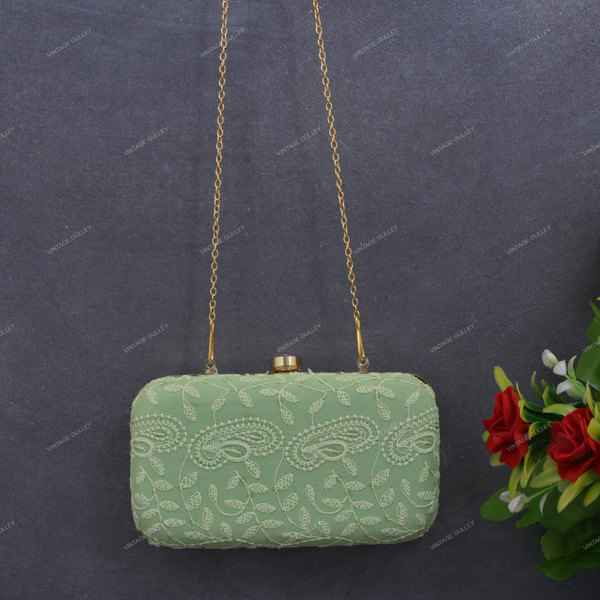 Women s Embroidered Clutch Light Green Vintage Gulley