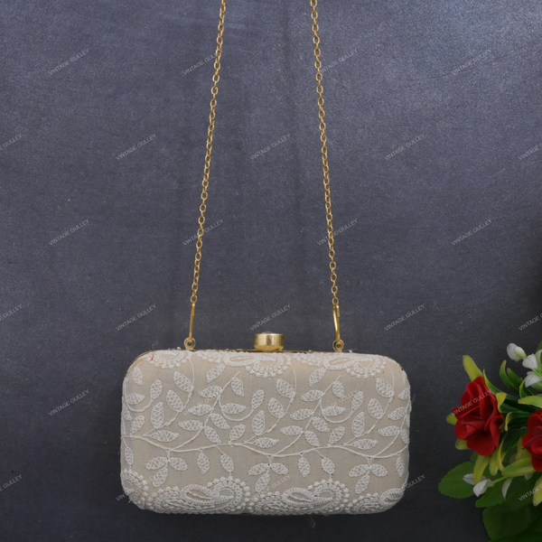 Embroidered Clutch for Female - White