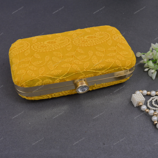 Women's Embroidered Clutch - Yellow