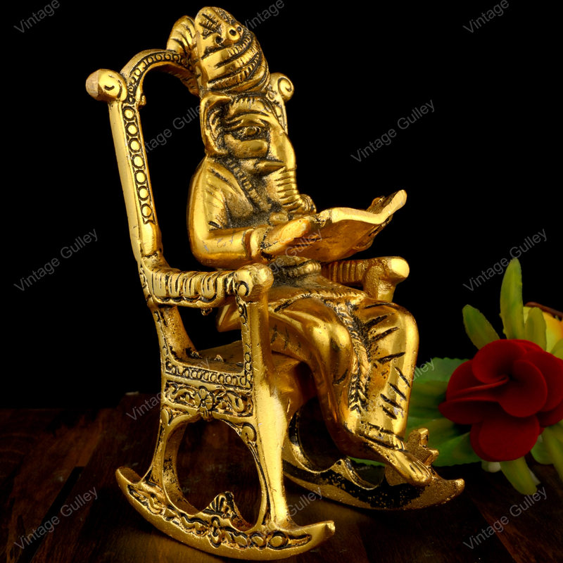 White Metal Golden Oxidized Ganesha Reading Chair