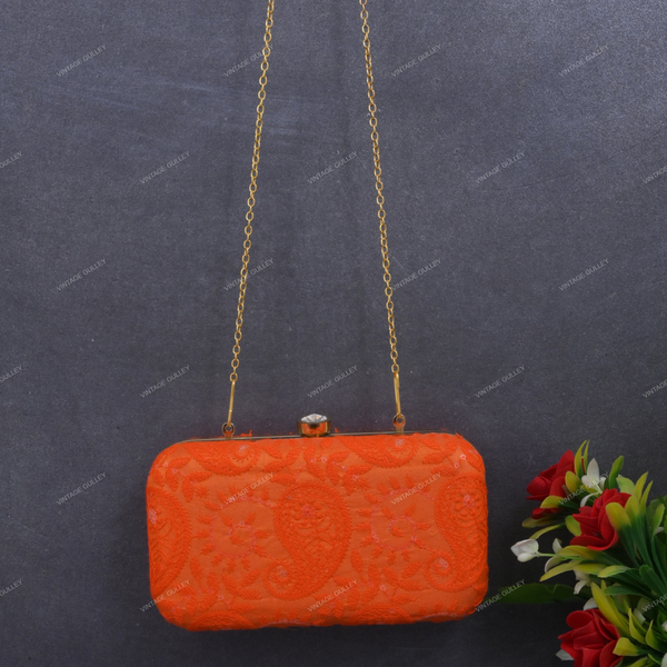 Women's Embroidered Clutch - Orange