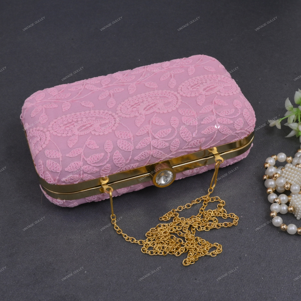 Embroidered Clutch for Female - Light Pink