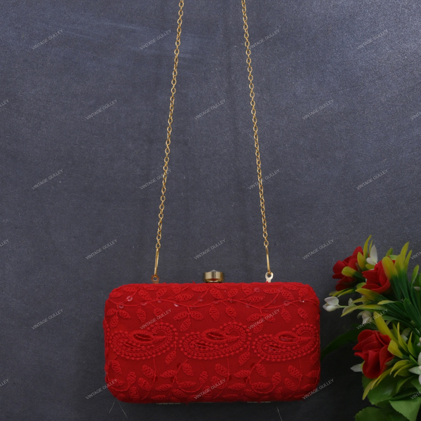 Women's Embroidered Clutch - Red