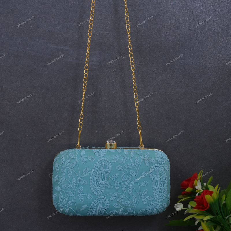 Women's Embroidered Clutch - Sky Blue