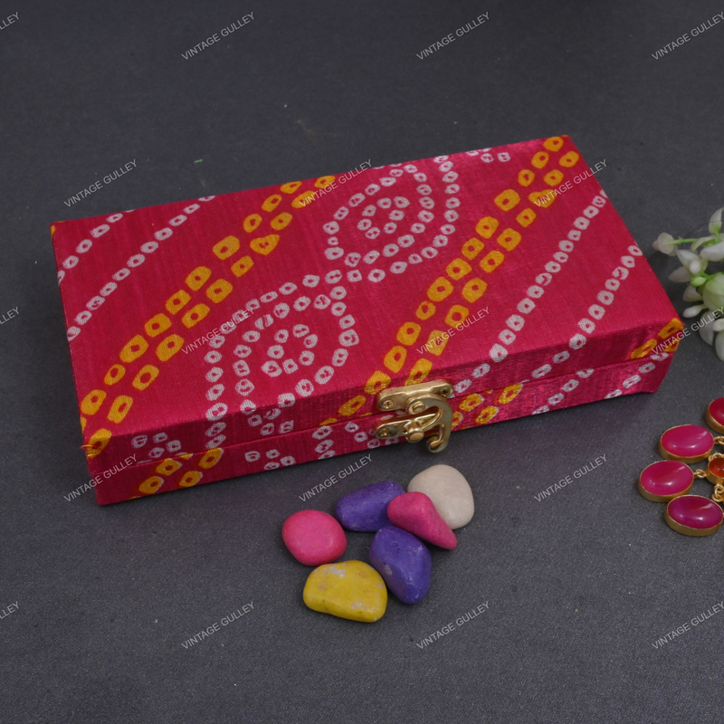 Fabric and Wooden Cash/Shagun Box for Wedding - Bandhej Pink
