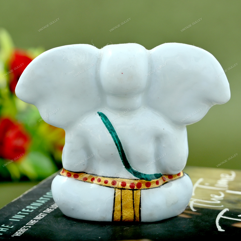 Enameled Metal Appu Ganesha Idol - 2.5 Inches - White & Green