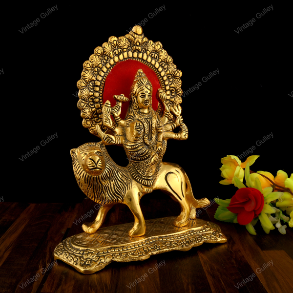 Metal Durga Mata Setting On Lion idol For Puja And Home Decor