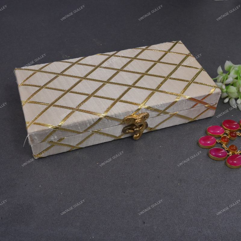 Fabric and Wooden Cash/Shagun Box for Wedding - Beige