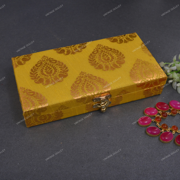 Fabric and Wooden Cash/Shagun Box for Wedding - Yellow Paan
