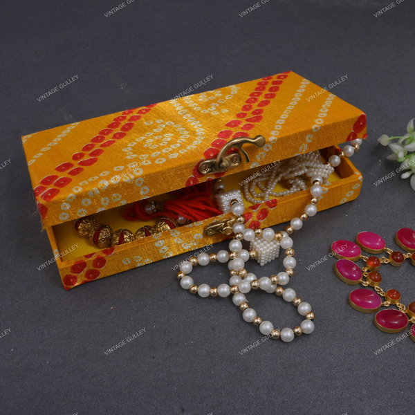 Fabric and Wooden Cash/Shagun Box for Wedding - Bandhej Yellow