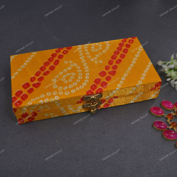Fabric and Wooden Cash/Shagun Box for Wedding - Bandhej Yellow