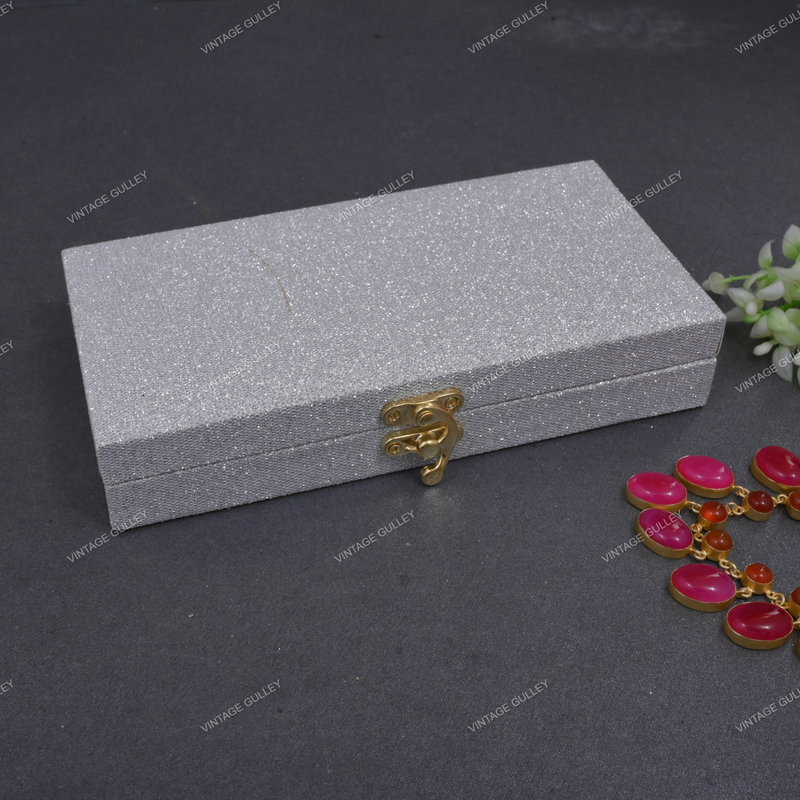 Fabric and Wooden Cash/Shagun Box for Wedding - Silver Shimmer