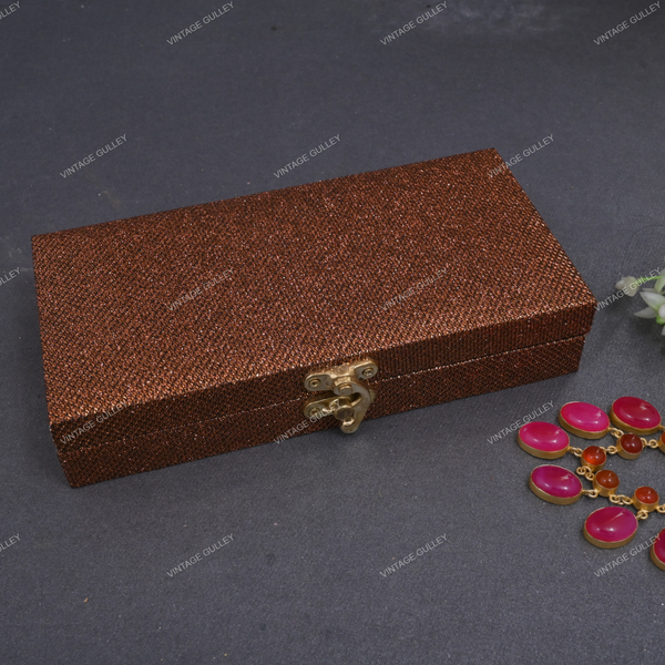 Fabric and Wooden Cash/Shagun Box for Wedding - Brown Shimmer