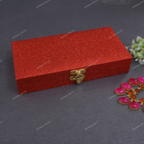 Fabric and Wooden Cash/Shagun Box for Wedding - Red Shimmer