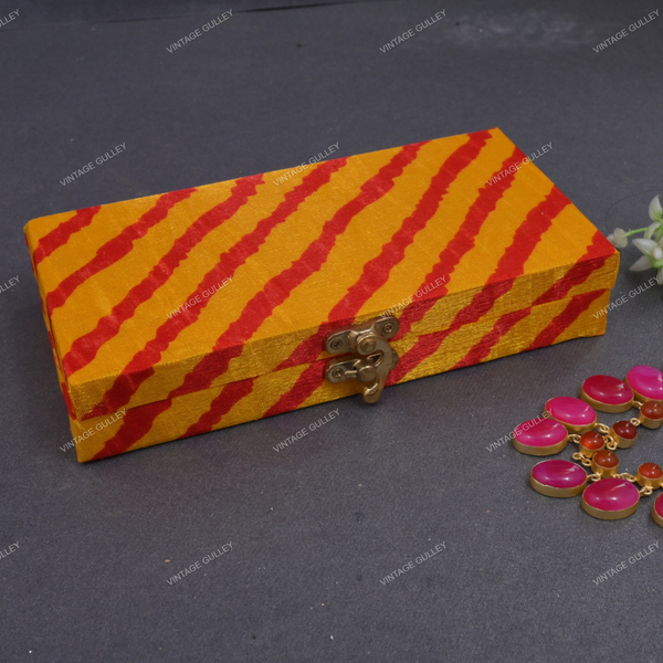 Fabric and Wooden Cash/Shagun Box for Wedding - Lehariya Yellow