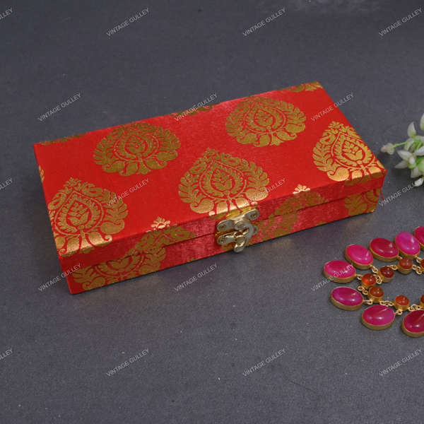 Fabric and Wooden Cash/Shagun Box for Wedding - Red Paan