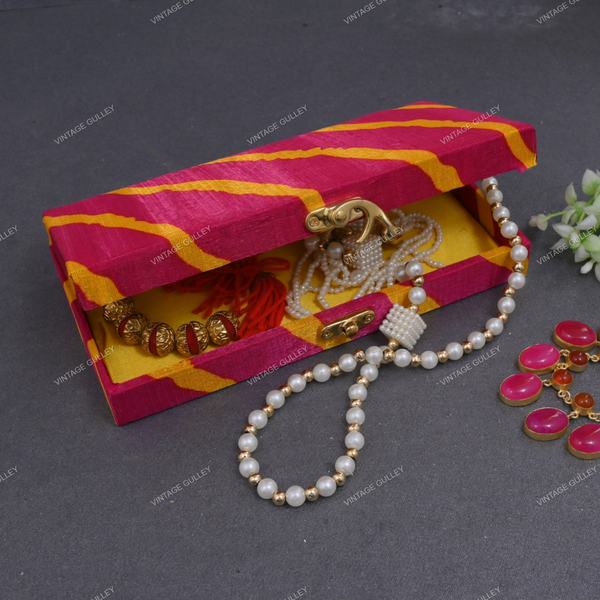 Fabric and Wooden Cash/Shagun Box for Wedding - Lehariya Pink
