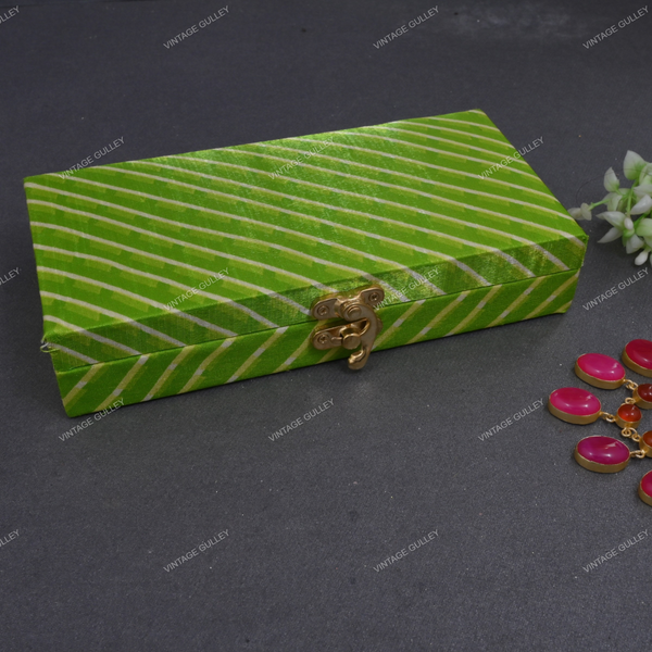 Fabric and Wooden Cash/Shagun Box for Wedding - Lehariya Green