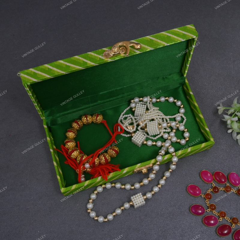 Fabric and Wooden Cash/Shagun Box for Wedding - Lehariya Green