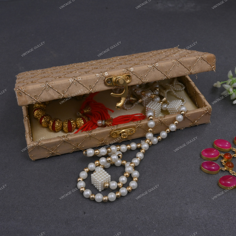 Fabric and Wooden Cash/Shagun Box for Wedding - Gold