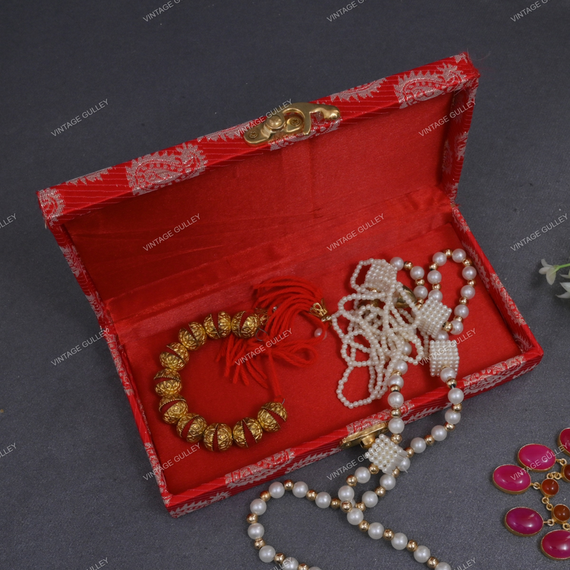 Fabric and Wooden Cash/Shagun Box for Wedding - Red Paan