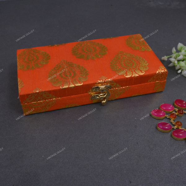 Fabric and Wooden Cash/Shagun Box for Wedding - Orange Paan