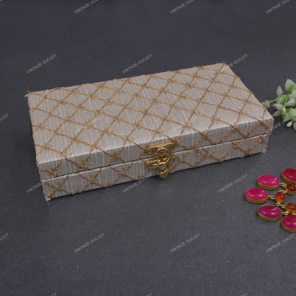 Fabric and Wooden Cash/Shagun Box for Wedding - Off White