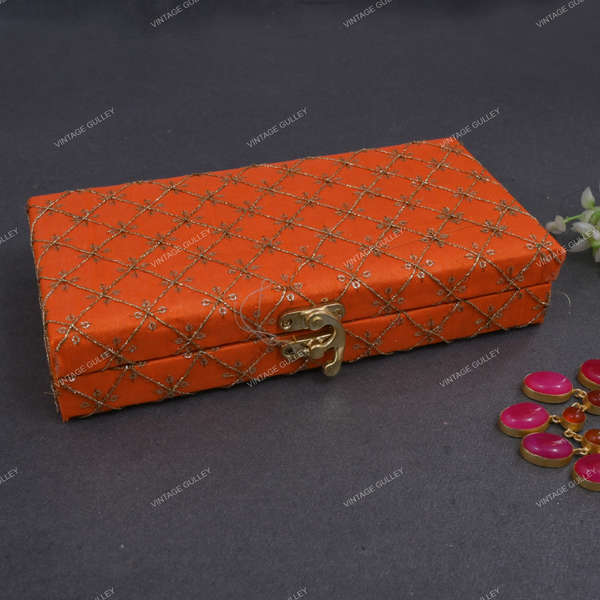 Fabric and Wooden Cash/Shagun Box for Wedding - Orange