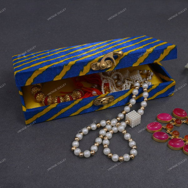 Fabric and Wooden Cash/Shagun Box for Wedding - Lehariya Blue