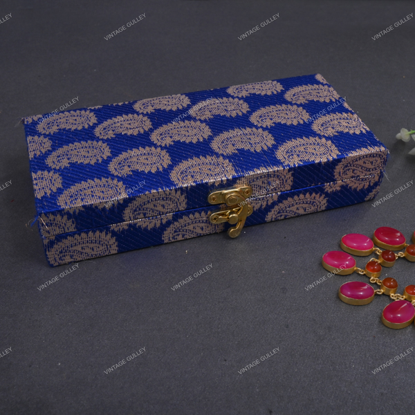 Fabric and Wooden Cash/Shagun Box for Wedding - Blue Paan