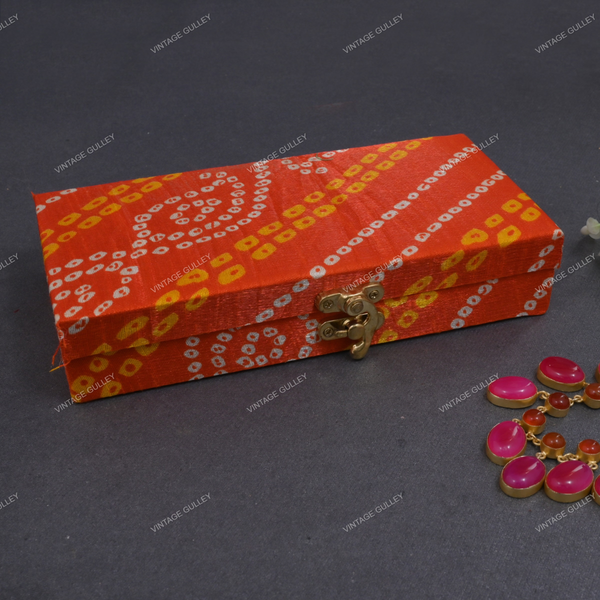 Fabric and Wooden Cash/Shagun Box for Wedding - Bandhej Orange