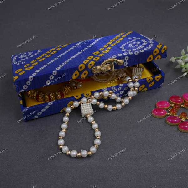 Fabric and Wooden Cash/Shagun Box for Wedding - Bandhej Blue
