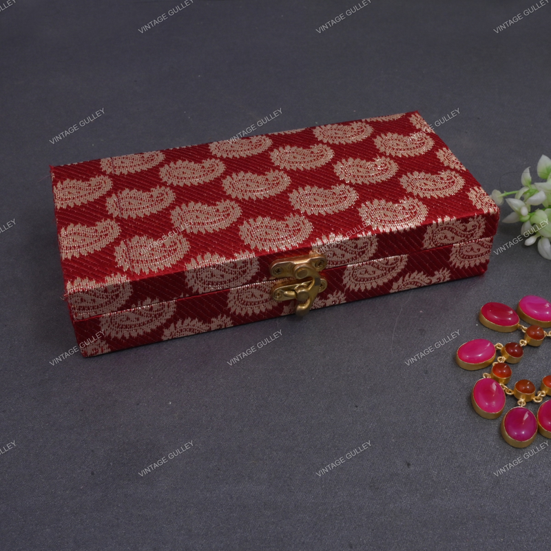 Fabric and Wooden Cash/Shagun Box for Wedding - Maroon Paan