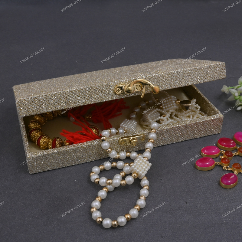 Fabric and Wooden Cash/Shagun Box for Wedding - Gold Shimmer