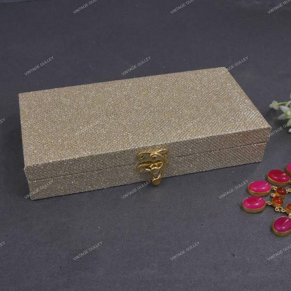Fabric and Wooden Cash/Shagun Box for Wedding - Gold Shimmer