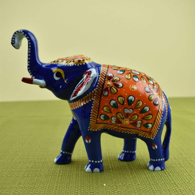 Meenakari Royal Blue Elephant I Hand-Enameled in Metal I Gift/Home Decor I Single I Living Room - 4 Inches - Vintage Gulley