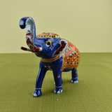 Meenakari Royal Blue Elephant I Hand-Enameled in Metal I Gift/Home Decor I Single I Living Room - 6 Inches - Vintage Gulley