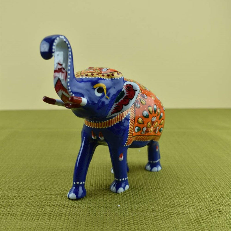Meenakari Royal Blue Elephant I Hand-Enameled in Metal I Gift/Home Decor I Single I Living Room - 5 Inches - Vintage Gulley