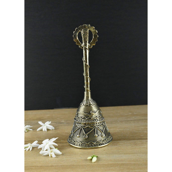 Brass Dhokra Puja Hand Bell I Pooja Bell I Temple I Home Decor I Interior Decoration - Puja Article - Vintage Gulley
